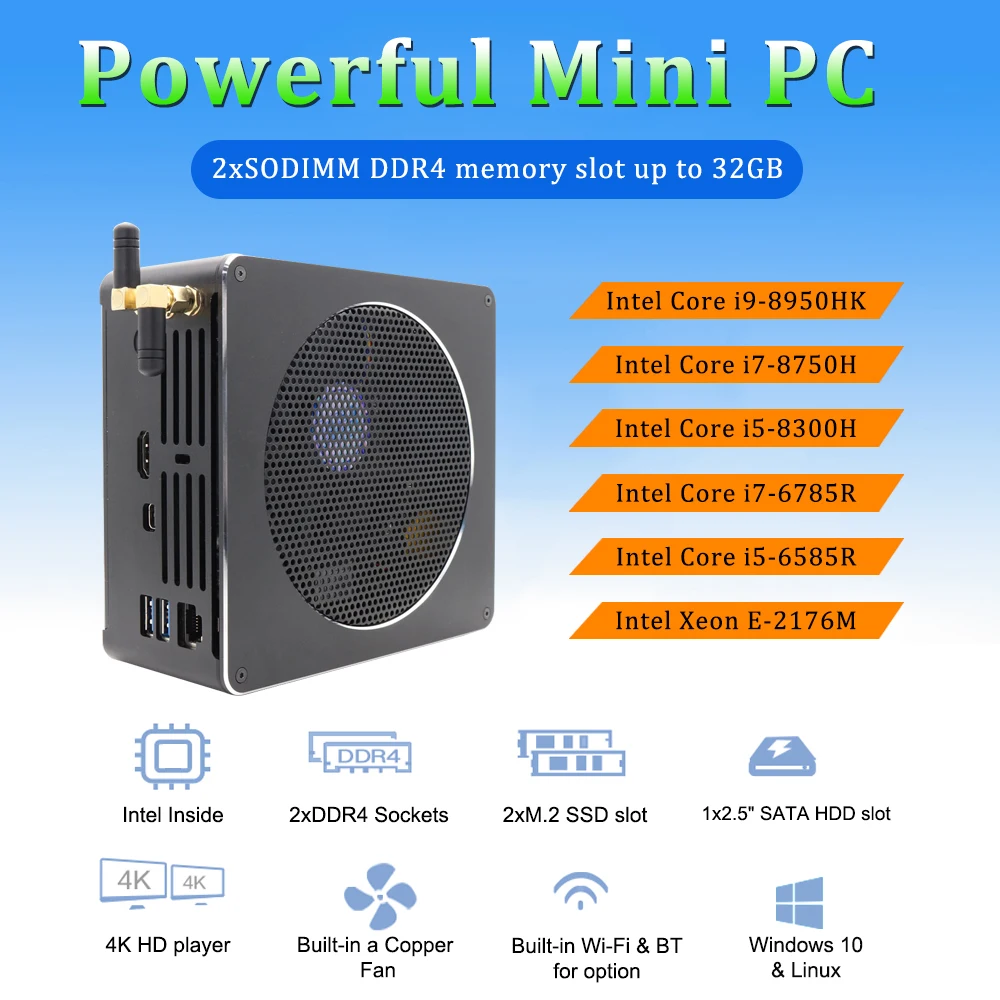 

Newest Barebone Mini PC 8th Gen Core i7 8750H Mini Desktop PC win10 with Type-C port DDR4 DP HD Top Mini Gaming PC 2020