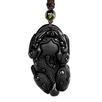 

LETSFUN Fine Jewelry Pure Natural Obsidian Ward Off Evil Peaceful Brave Troops Kirin Amulet Pendant Necklace Free Shipping