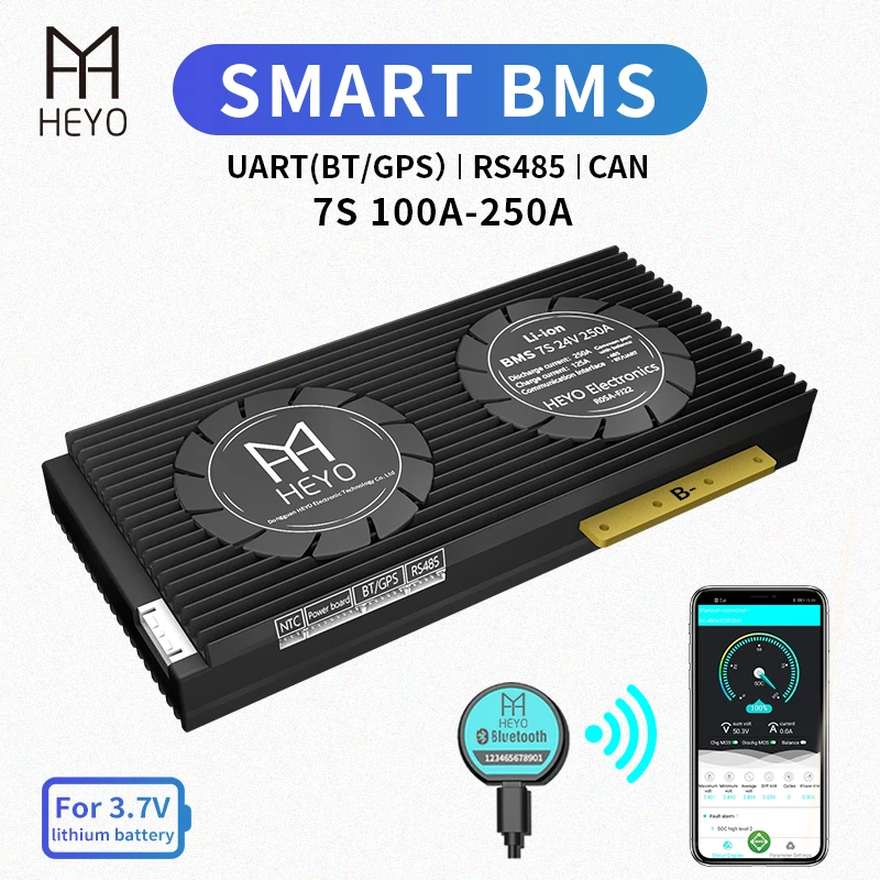 HEYO Smart BMS Li-Ion 7S 24 в 100 А 120 150 200 250 Bluetooth BT GPS APP UART RS485 программное обеспечение USB NTC
