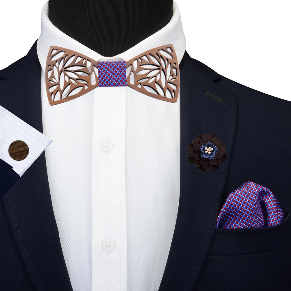 Синий деревянный галстук бабочка карманный квадратный набор мужская модель