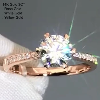 

14K Rose Gold 3 Carat Moissanite Diamond Ring Women Round CROWN Heart Wedding Party Engagement Anniversary Ring 3 Ct D Color