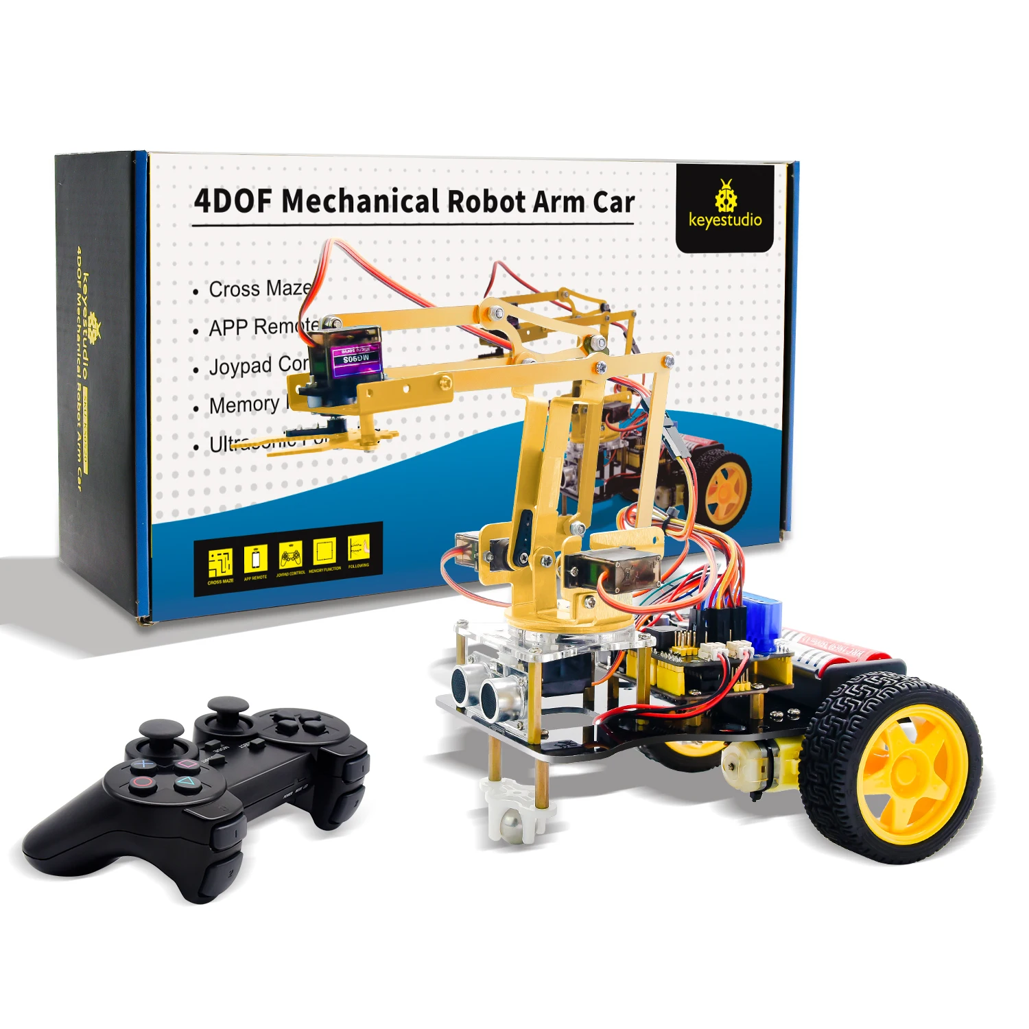 Keyestudio 4Dof Braccio Meccanico Robot Car Learning Starter Kit Con Controller Ps2 Per Robot Arduino/Supporto Android E Ios