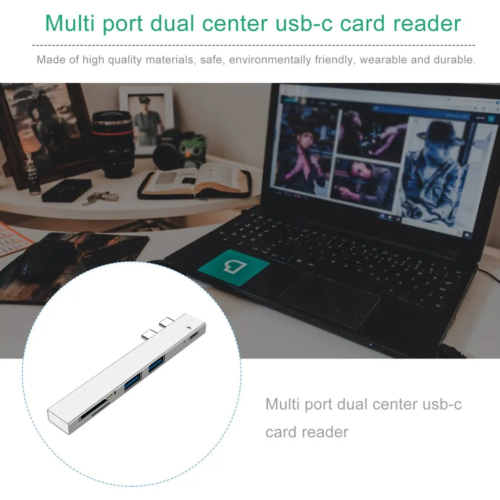 Многопортовый концентратор, двойной USB-C, кардридер, USB C, концентратор, двойной тип C, адаптер, док-станция с USB PD зарядным устройством, SD/TF слот