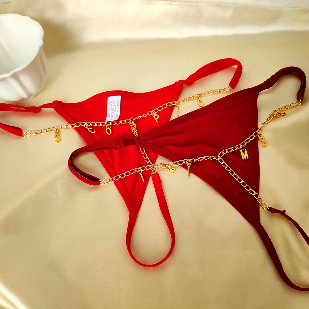 Custom Letter Waist Chain G-String Thong Panties, Personalized