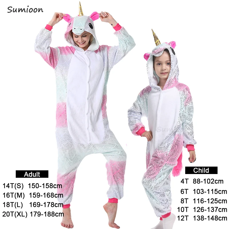 Единорог кигуруми Onesie для взрослых животных кошка пижама костюм теплая панда