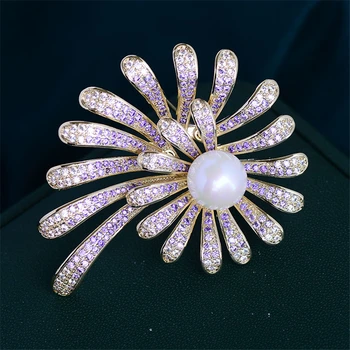 

Beautiful Pink Purple Crystal Zircon Brooches Pins Women Luxury Jewelry Costume Broach Wedding Bouquet Pin Broche femme bijoux