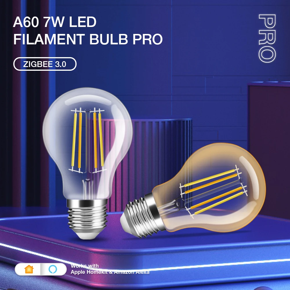 스마트 홈 지그비 3.0 백열등 LED 필라멘트 전구 E27 A60 7W 프로 다이닝 룸에 적합 커피 숍 레스토랑 욕실