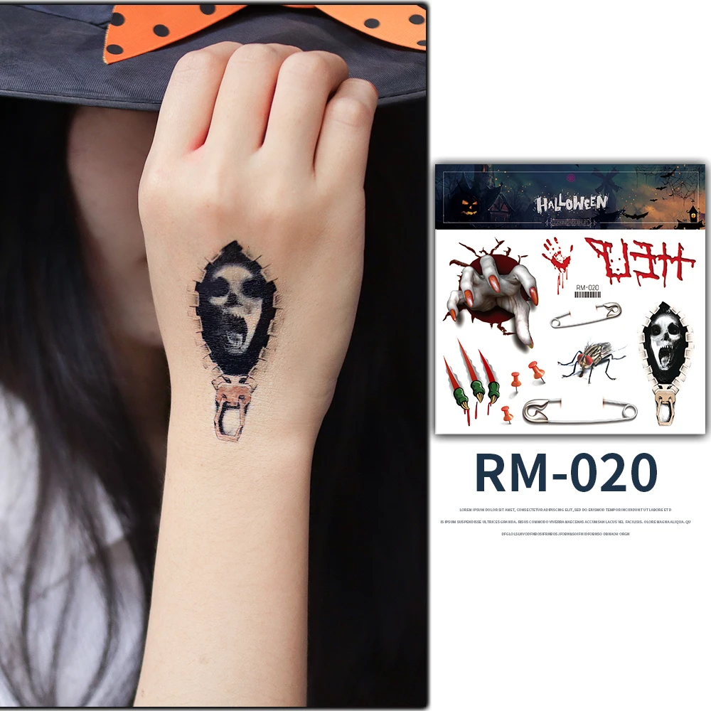 Vampire Bite Tattoo On Wrist Halloween Scar Temporary Tattoos Realistic Fake Face Scar Blood Wounds Zombie Vampire Bite Spider Stitches Bloody