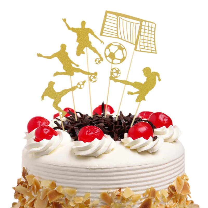 1Set Cake Toppers Football Gold Black Happy Birthday Wedding Cupcake Cake Topper Flags Baby Shower Decor Cake Baking DIY Party