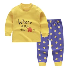 Пижамные комплекты с рисунком для маленьких мальчиков и девочек хлопковая одежда для сна для мальчиков осенне-весенне-зимние топы с длинными рукавами+ штаны, 2 предмета, для детей 1-6 лет