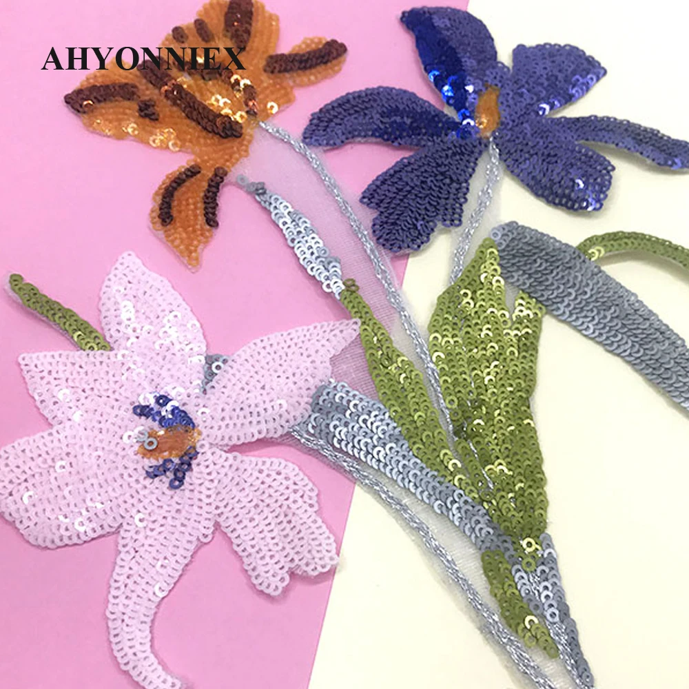 1 stück Große Pailletten Blume Patch Vintage Bestickt Applique Mode Kleidung Dekoration Nähen Auf Patch DIY Zubehör