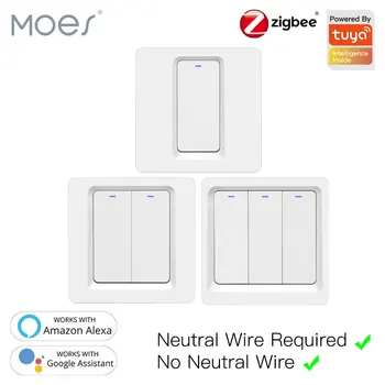 

Tuya Zigbee Smart Switch Push Button Wall Light Switch No Neutral Wire and N+L Required ,Alexa Google Home Compatible