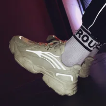 Толстой подошвой в стиле «хип-хоп» для выступлений, модных Повседневное спортивная обувь летние лист с перфорацией обувь мужская обувь Для Мужчин's в корейском студенческом стиле отражения