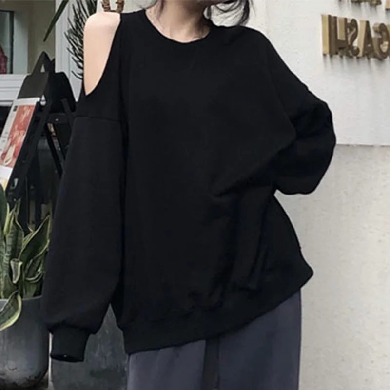 American Street Hiphop off-Shoulder Sweater Women's Spring and Autumn Loose Korean Style Thin Jacket | Женская одежда