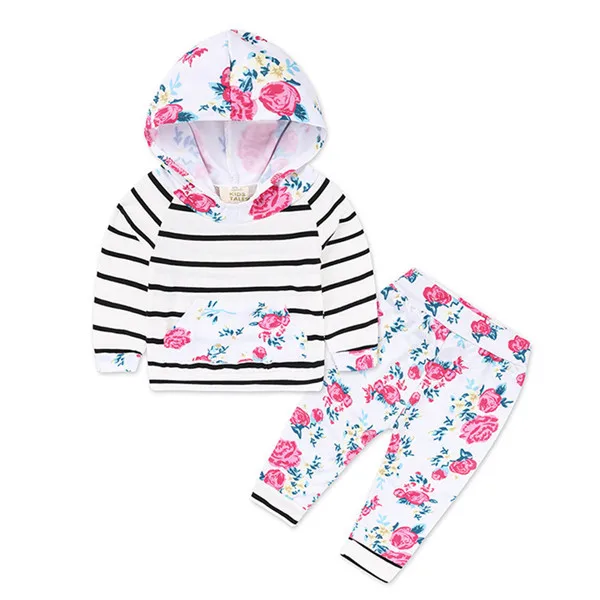 Толстовки с капюшоном для новорожденных мальчиков и девочек, спортивные костюмы+ штаны, Детская Хлопковая одежда с цветочным принтом, комплекты для малышей - Цвет: C3