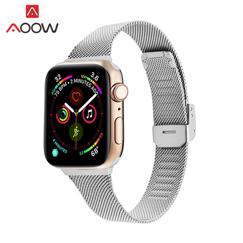 Тонкий Миланский ремешок-петля для Apple Watch 5, 4, 38 мм, 42 мм, 40 мм, 44 мм, браслет из нержавеющей стали для часов iWatch Series 3, 2, 1