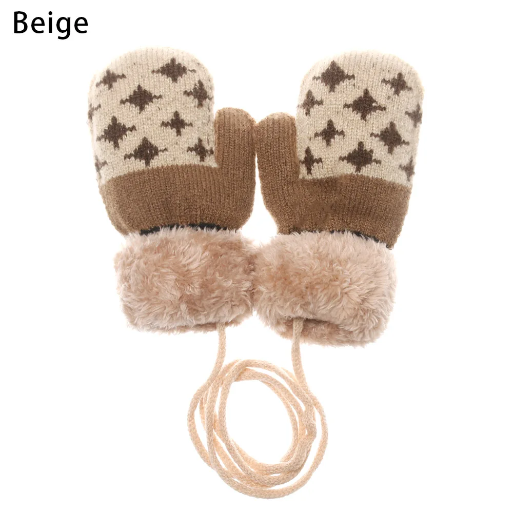 beige Новые милые детские перчатки с рисунком звезд для новорожденных детей; зимние вязаные шерстяные варежки; детские бархатные толстые теплые перчатки - Цвет: beige