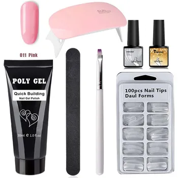 

7pcs/kit Poly Gel Kits 30g French Nail Art Clear Camouflage Color Nail Tip Form Crystal UV Gel Polygel 6w Nails Dryer Kit