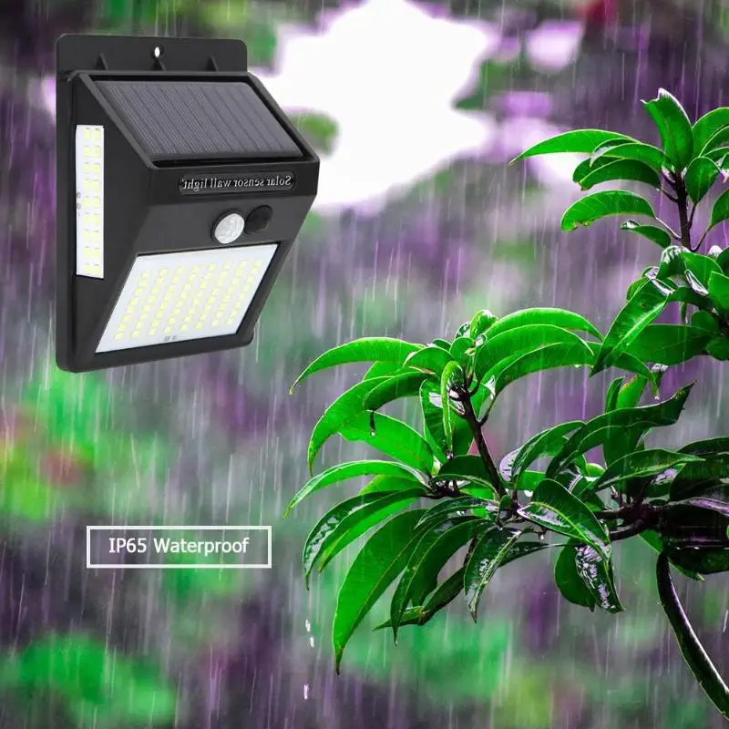 

100LEDs 3 Sides Luminous Solar Powered Light Control IP65 Waterproof Motion Sensor Wall Light