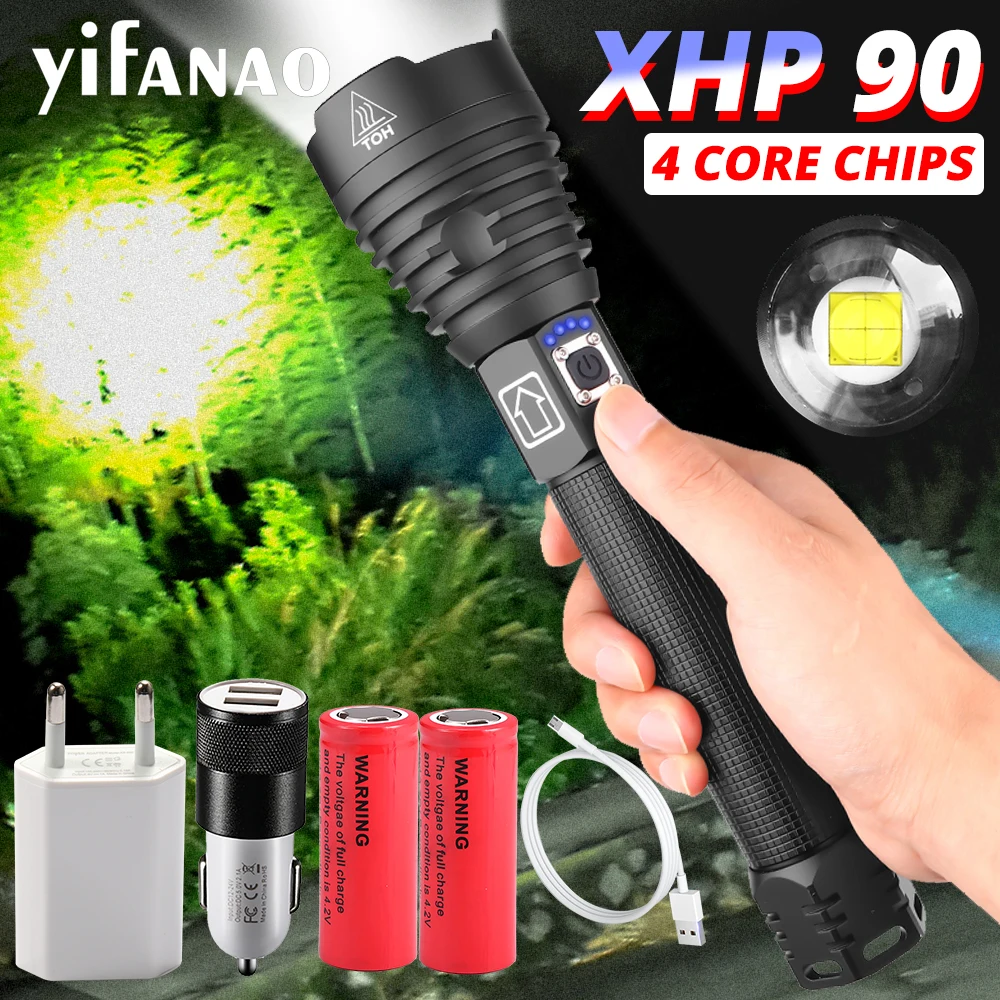 

NEW XHP90 Most Powerful LED Flashlight XLamp 18650 26650 Zoom Torch XHP70.2 USB Rechargeable Tactical Light Camping Hunting Lamp