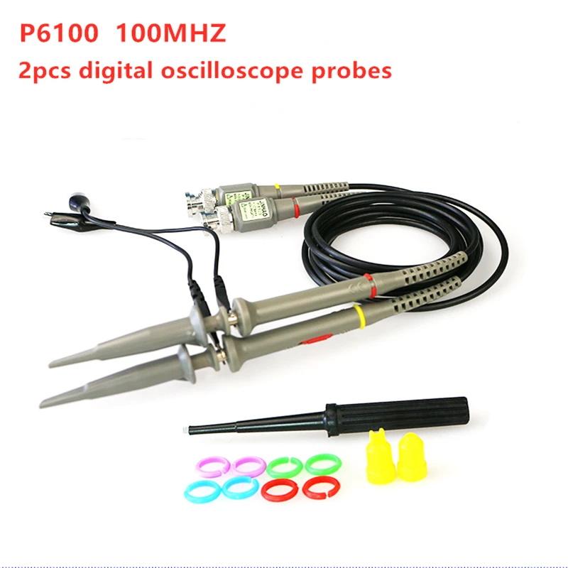 

New 1X 10X 100MHz Alligator Clip Test Probe Accessories P6100 2Pcs High Precision Oscilloscope Probe Test line probe