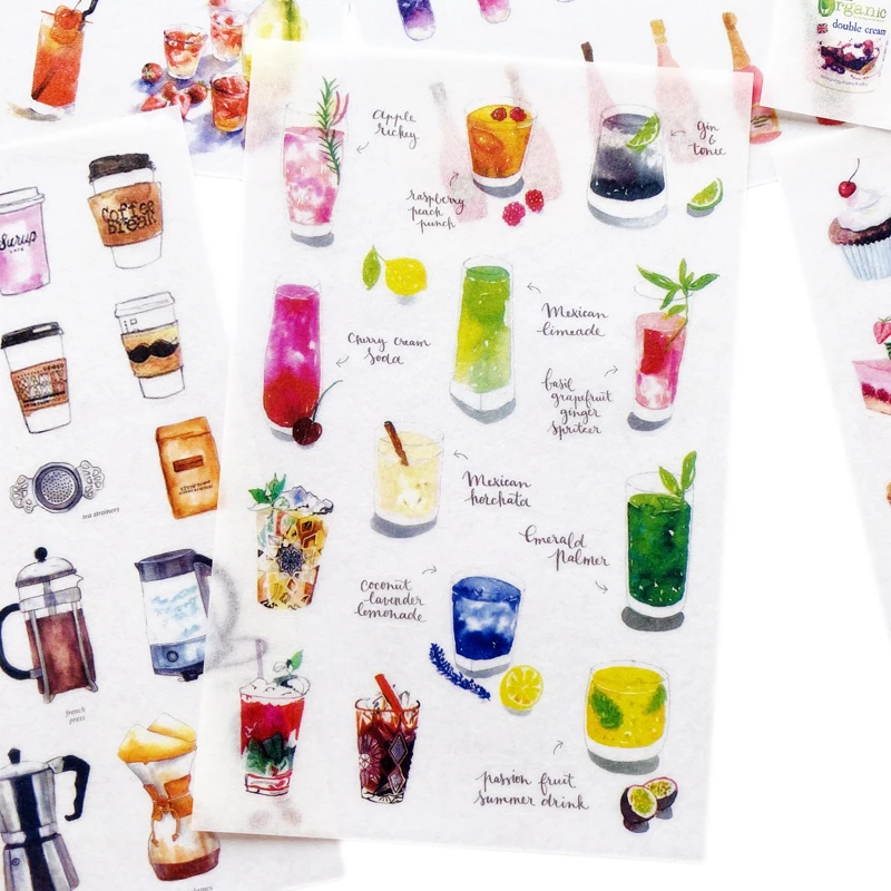 1 Pack 6 Sheets Cute Dessert Cakes And Drinks Stickers Decorative Album Diary Stick Label Hand Account Decor Kids Gift