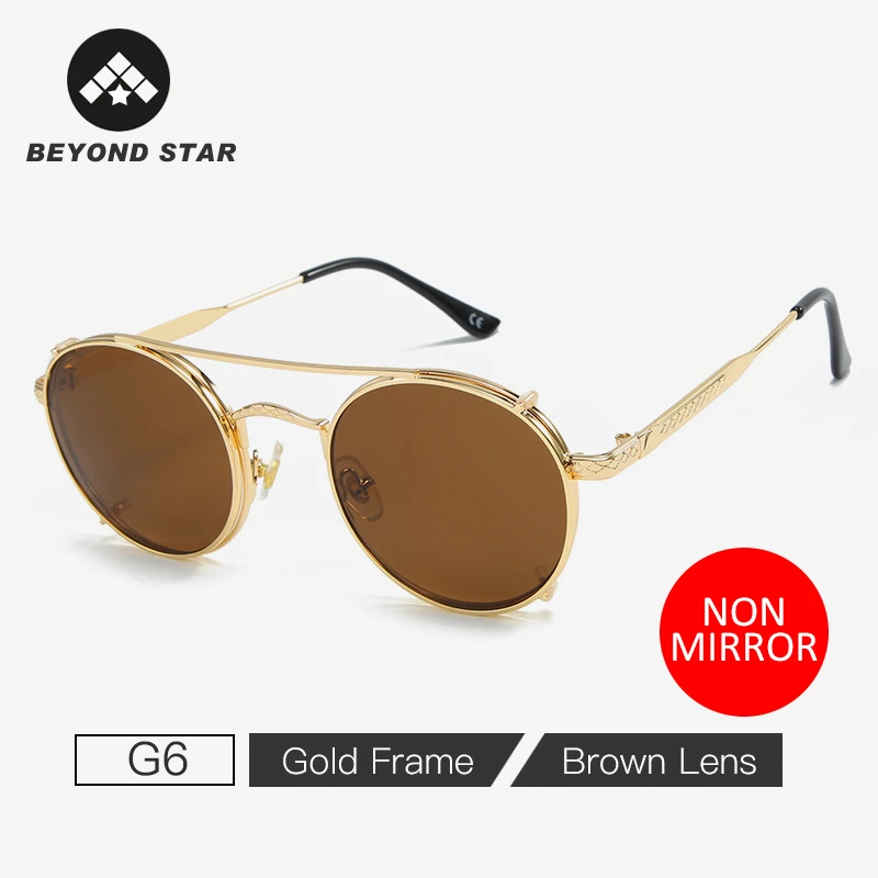 G6 Brown BEYONDSTAR резные ретро круглые солнцезащитные очки в стиле стимпанк Мужские Винтажные синие зеркальные солнцезащитные очки Брендовые дизайнерские женские мужские очки G28085 - Цвет линз: G6 Brown
