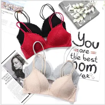 Sexy Lace Bra Women Underwear Ultra-thin Without Steel Ring Gather Bralette Non removable shoulder strap Back Closure Brassiere 1