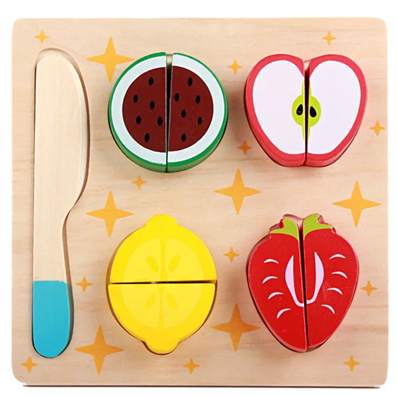 Wooden Toy Kitchen Cut Fruits Vegetables Dessert Kids Cooking Kitchen Toy Food Pretend Play Puzzle Educational Toys for Children