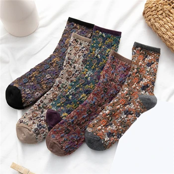 

New Fashion Women Funny Socks Cotton Euramerican National Wind Autumn Winter Ladies Floral Socks Warm Cute Vintage Meias Sokken