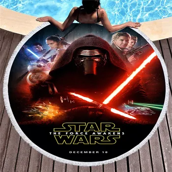 

Star Wars Round Beach Towel Darth Vader Master Yoda Picnic Yoga Mats Sport Movies Character Bath Towel with Tassel 150X150cm