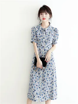 

Turn Down Collar Summer Women Midi Dress Floral Vintage Flower Print Short Sleeve Ladies Long Dresses Female Clothes For Holiday