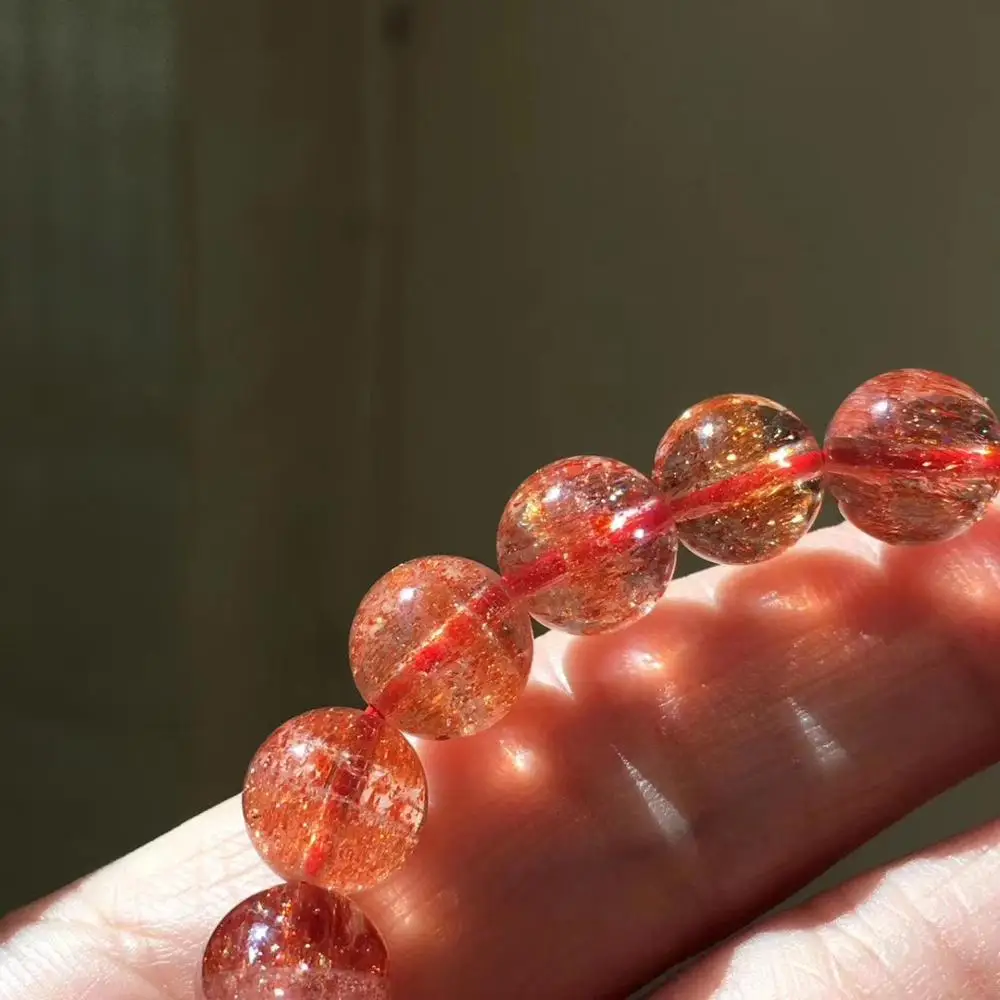 9mm Genuine Natural Lepidocrocite Quartz Red Super Seven Bracelets Clear Round Bead Stretch Crystal Women Certificate AAAAA