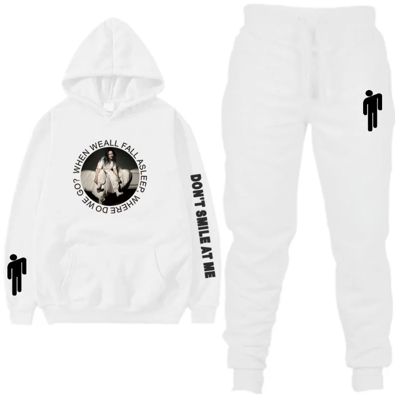 

Singer Billie Eilish Fashion Print Tracksuit Women Autumn Winter Tracksuit Men Hip Hop Hoodie Sweatshirt Fitness Pants Suit 2020