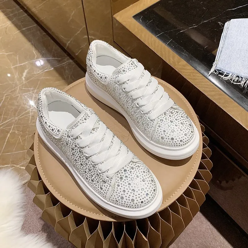 Womens Shoes Sneakers Women's Fashion Vulcanize Shoes   Flat Rhinestone Platform Thick Sole Sports Feminine Walking Shoes Women