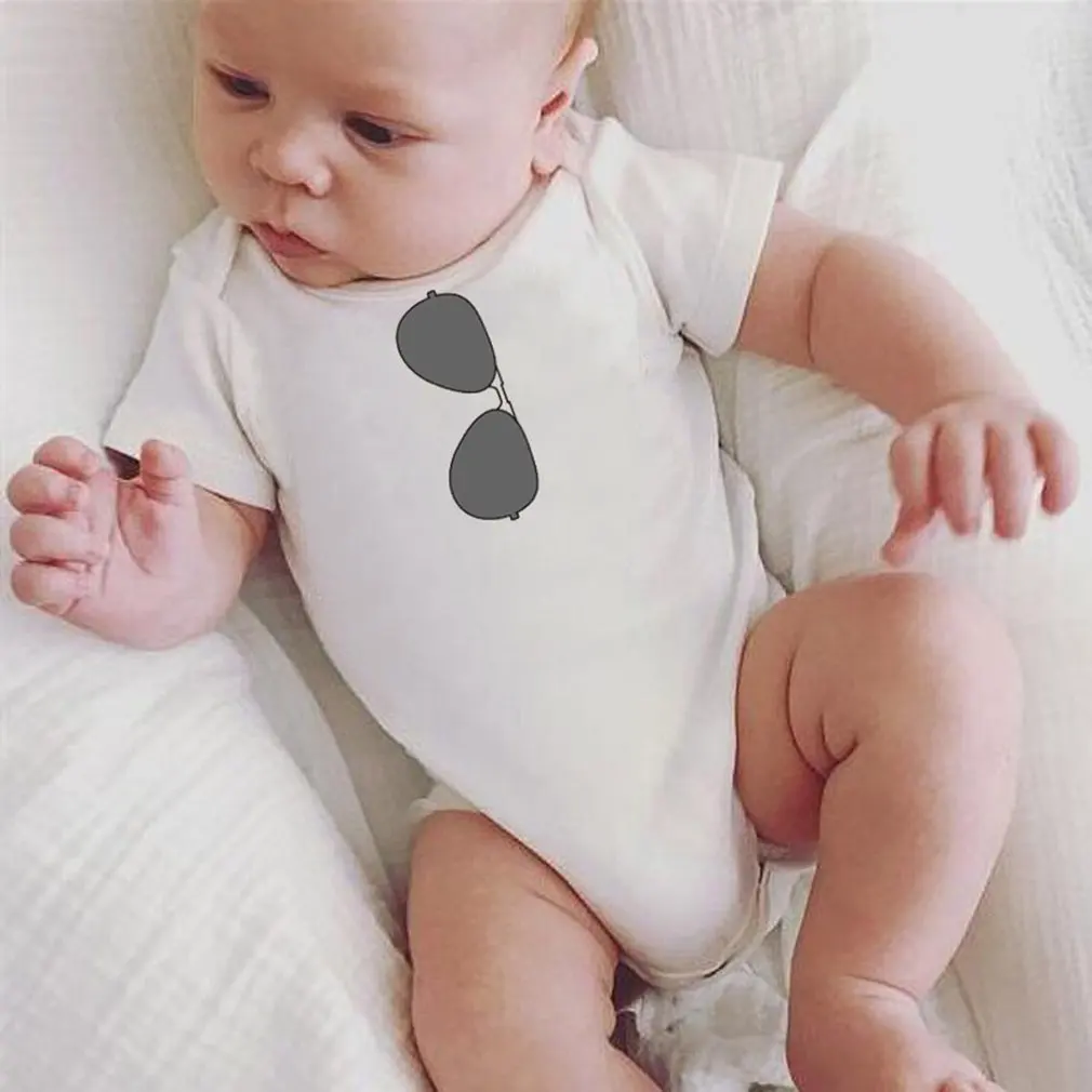 Summer Casual Daily Wear Infant Unisex Sunglasses Printed Short Sleeve Belly Protect Bodysuit Romper Jumpsuit Outfits