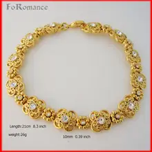 FOROMANCE/8," женский браслет из желтого золота GP цветы из прозрачного циркониевого камня, браслет 10 мм, широкая Цветочная цепочка