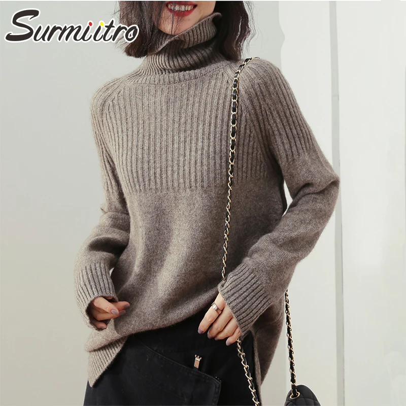 SURMIITRO S 2XL в Корейском стиле Стиль вязаный осень зима женский свитер с высоким