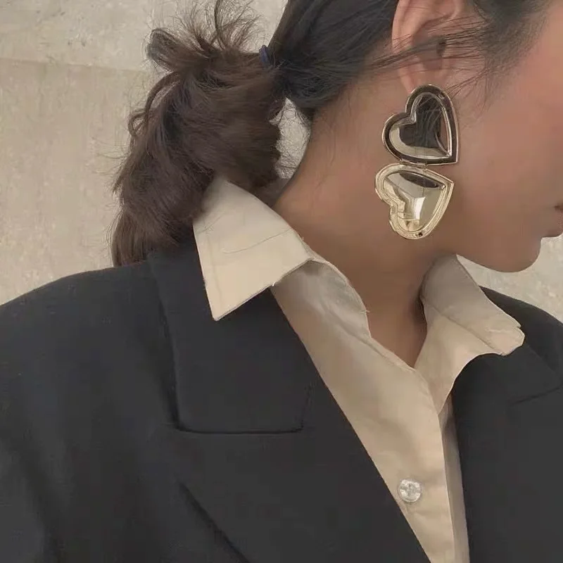 Rongho романтический маленький большой металлический серьги в форме сердца s для женщин Дискотека вечерние серьги Femme ювелирные изделия Хип-хоп серьги в форме сердца украшения большого размера