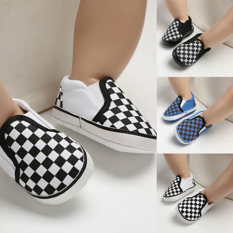 

2019 Fashion Plaid Baby Shoes Girl&Boy Canvas Slip On Newborn Shoes Toddler Cartoon Soft Crib Sole Prewalker Infant Shoes 0-18M
