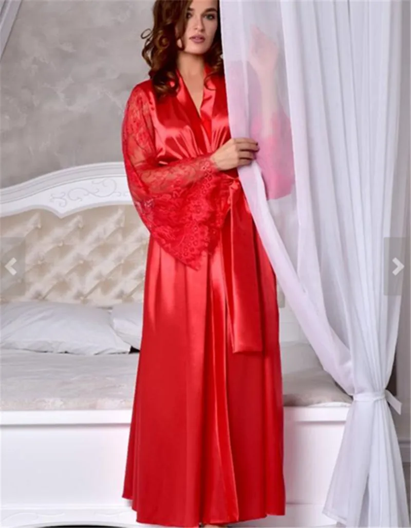 Женский атласный Шелковый кружевной халат платье ночные рубашки кимоно свадебная пижама ночная рубашка