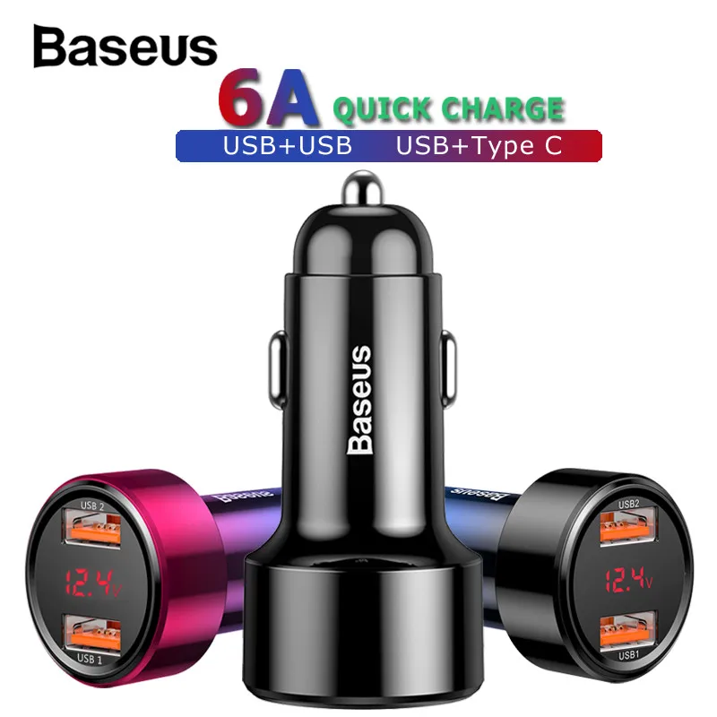 Najtaniej Baseus ulepszona ładowarka samochodowa 5V 6A Dual USB cyfrowy wyświetlacz dla iPhone X XR Xs 8 Samsung Xiaomi szybka ładowarka samochodowa przejściówka do ładowarki