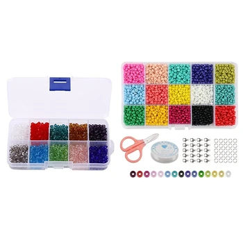 

10000 Pcs Beads: 1000Pcs DIY 4mm Faceted Bicone Crystal Glass Beads & 9000Pcs Glass Seed Beads 15 Multicolor Assortment