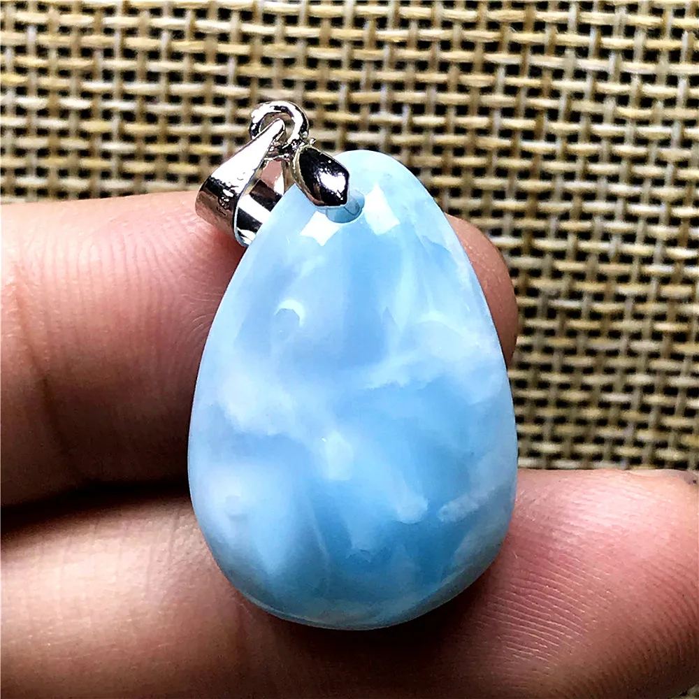

Natural Blue Larimar Pendant Jewelry For Woman Man Crystal 23x15x6mm Water Drop Beads Silver Dominica Water Pattern Stone AAAAA
