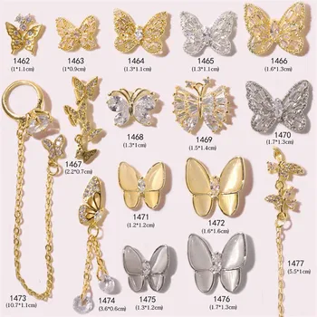 

New 1Pc Lot Pendant Chain 3D Alloy Butterfly Nail Art Pearl DIY Crystal Glass Stone Bride Nail Drill Transparent Nail Decoration