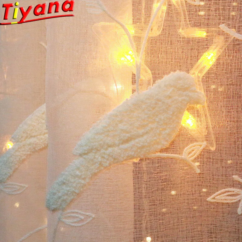 Рисунок птицы 3D вышивка простыня отвесные шторы для гостиной окна Хлопок Белый Тюль вышитая птица марлевая пряжа WP004#15