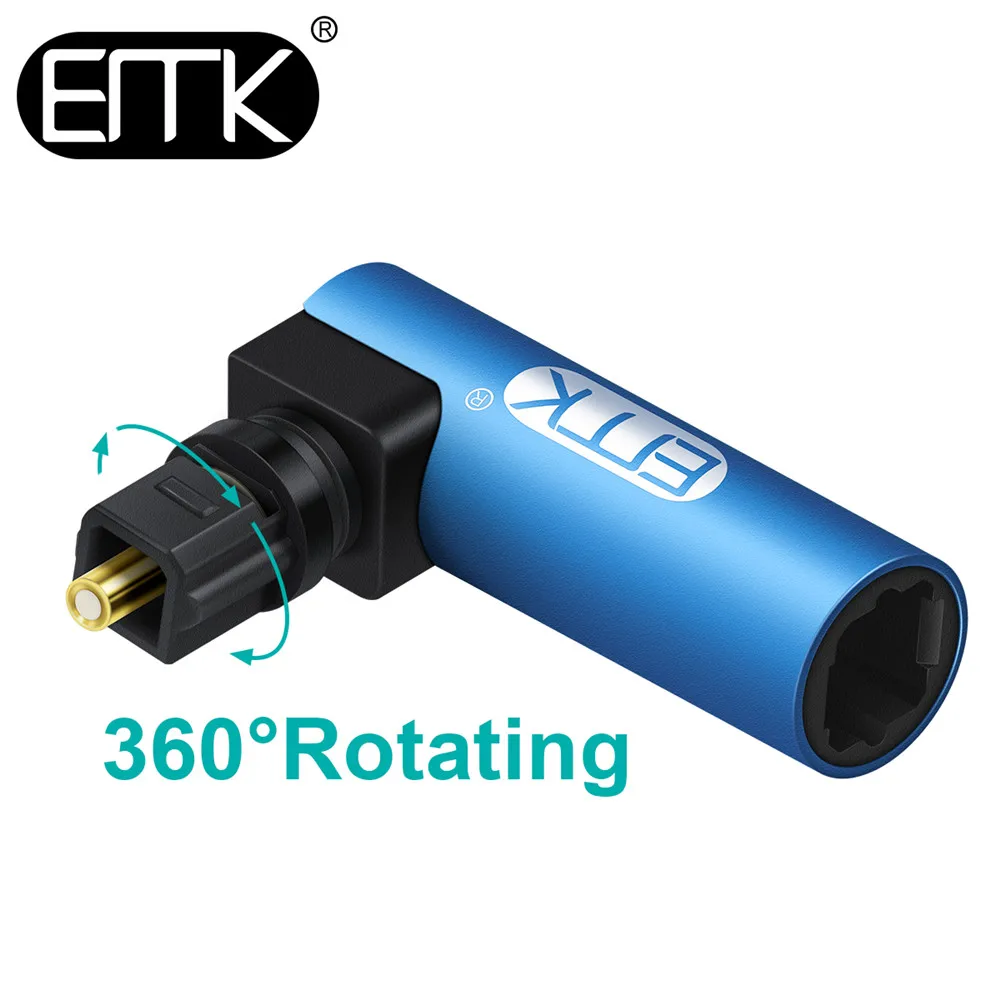 

EMK 90 Degree Optical Audio Cable Adapter Right Angle Digital SPDIF Toslink Optical Connector 360 rotating Swivel For Soundbox