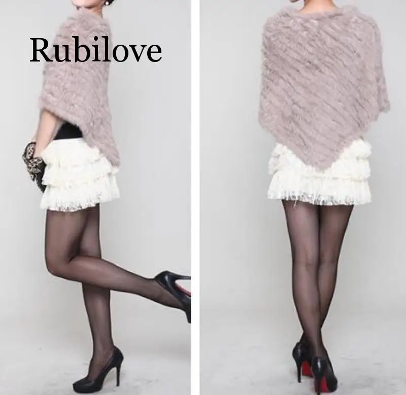 Rubilove новые зимние женские пончо для девочек Вязаный кроличий мех шаль пончо палантин Болеро накидка халат палантин обертывание Черный Белый Коричневый