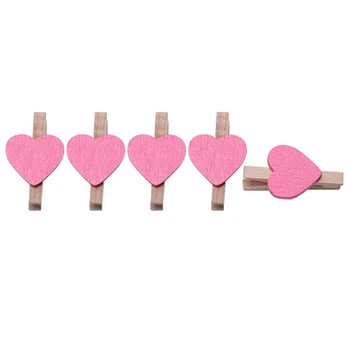 

7thLake 100 Pcs Mini Heart Wooden Craft Pegs / Photo Clips, 3.5CM Pink