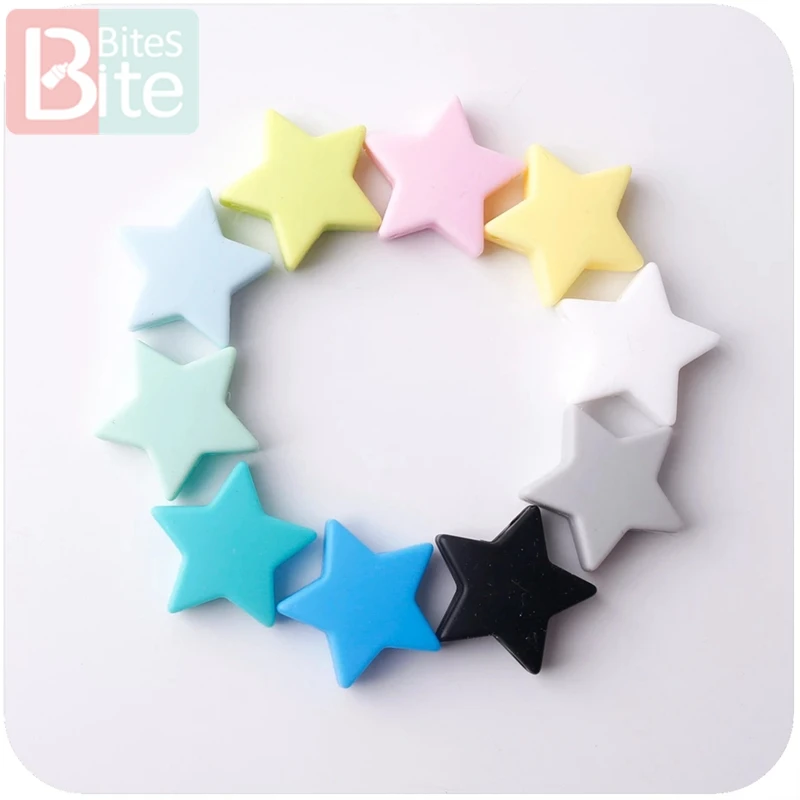 Silicone Teething Toys 10PC 23mm Colorful Silicone Star BPA Free Silicone Teether DIY Crafts Baby Accessories Beads Baby Teether Toy